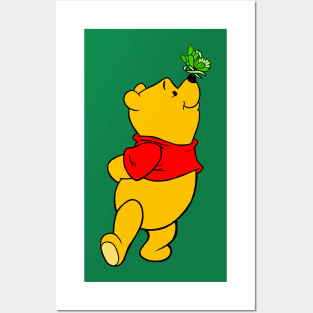 Yellow Bear with Awareness Ribbon Butterfly (Green) Posters and Art